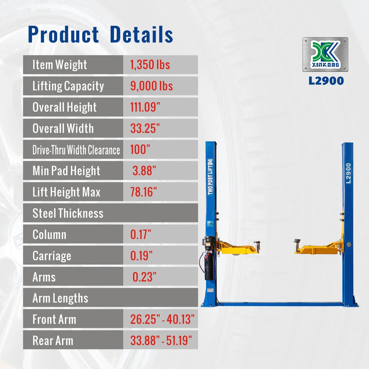 XK L2900 Two Post 9000LB Capacity Car Lift Auto Truck Hoist Industry Leading 220V or 110V FREE SHIPPING