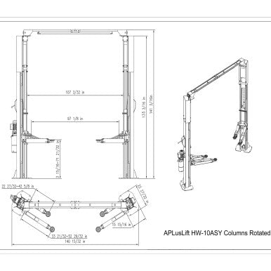 APlusLift 10,000LB 2-Post Overhead Symmetrical and Truly Asymmetrical Single Release Car Lift with 3 Year Warranty - HW-10ASY